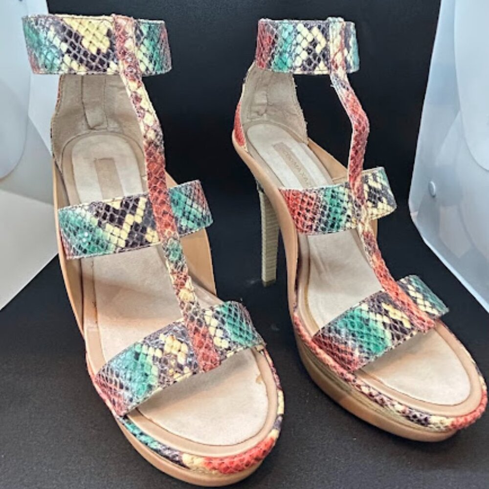 BCBGMAXAZRIA Daniela I Cream/Red/Green Snakeskin Ankle 5.5" High